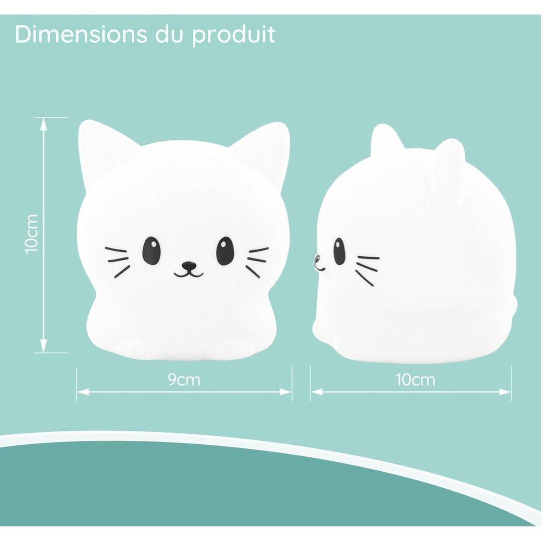 Veilleuse Chat pour enfants Sleepy Friends - 8 Couleurs - Rechargeable par USB - Dimmable - 95.2 x 97.4 x 100 mm - Gris
