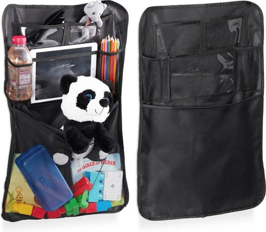 relaxdays organiseur de siège de voiture - set de 2 pièces - organiseur de siège de voiture - porte-tablette noir