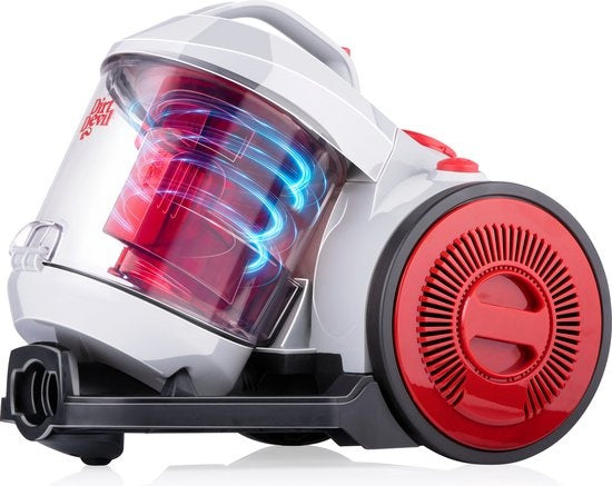 Aspirateur sans sac Dirt Devil - V8221 - 800W - Filtre HEPA 12 - Portée de 7.5M - avec brosse combinée, Kierzuugmond et accessoire pour meubles - 4.3KG - Boîte de récupération de la poussière 2.2L - Gris/Rouge