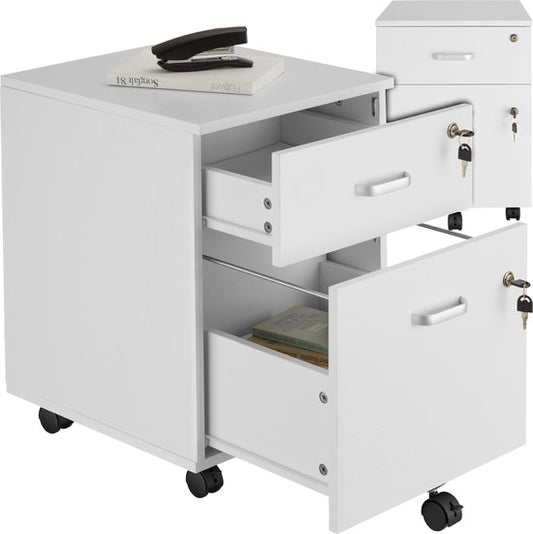 tectake® Meuble à tiroirs - Avec 2 tiroirs verrouillables, roulettes verrouillables - Meuble à roulettes - Organisateur - Parfait pour un lieu de travail organisé - Bureau, bureau d'étude, home office - Blanc