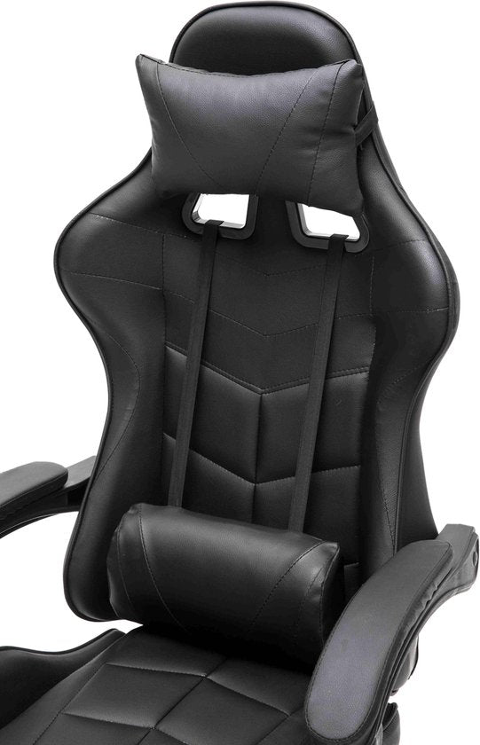 VDD Gaming - Chaise de jeu - Gaming - Chaise de bureau - Avec coussin de nuque et coussin de dossier réglable - Avec repose-pieds - Chaise de jeu en silicone - Chaise pivotante - Noir