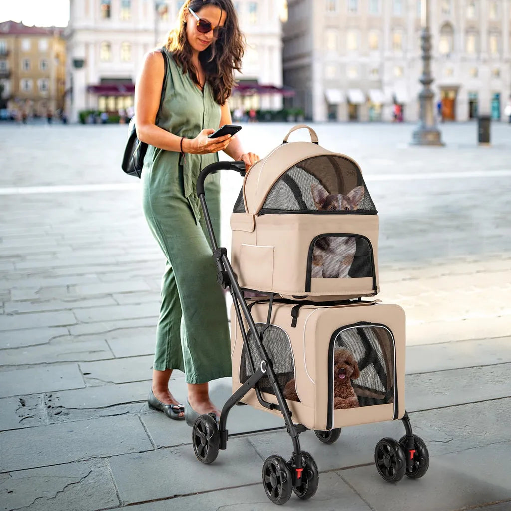 Poussette pour chien Coast 3-en-1 - Beige - Pliable - 53 x 84 x 105 cm