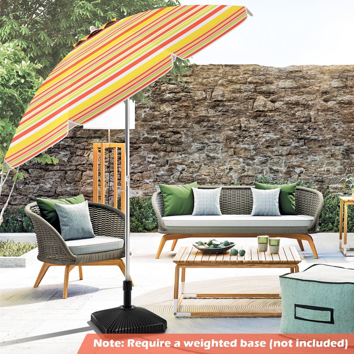 Parasol de plage Coast Ø198 x 206 cm - Rouge/Jaune - Parasol portable avec ancre de sable et sac de transport