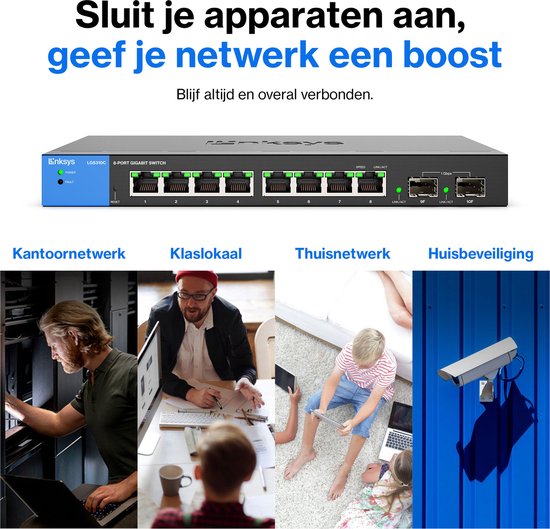 Linksys LGS310C - Commutateur réseau - Géré - 8 ports - 2 ports SFP - Noir