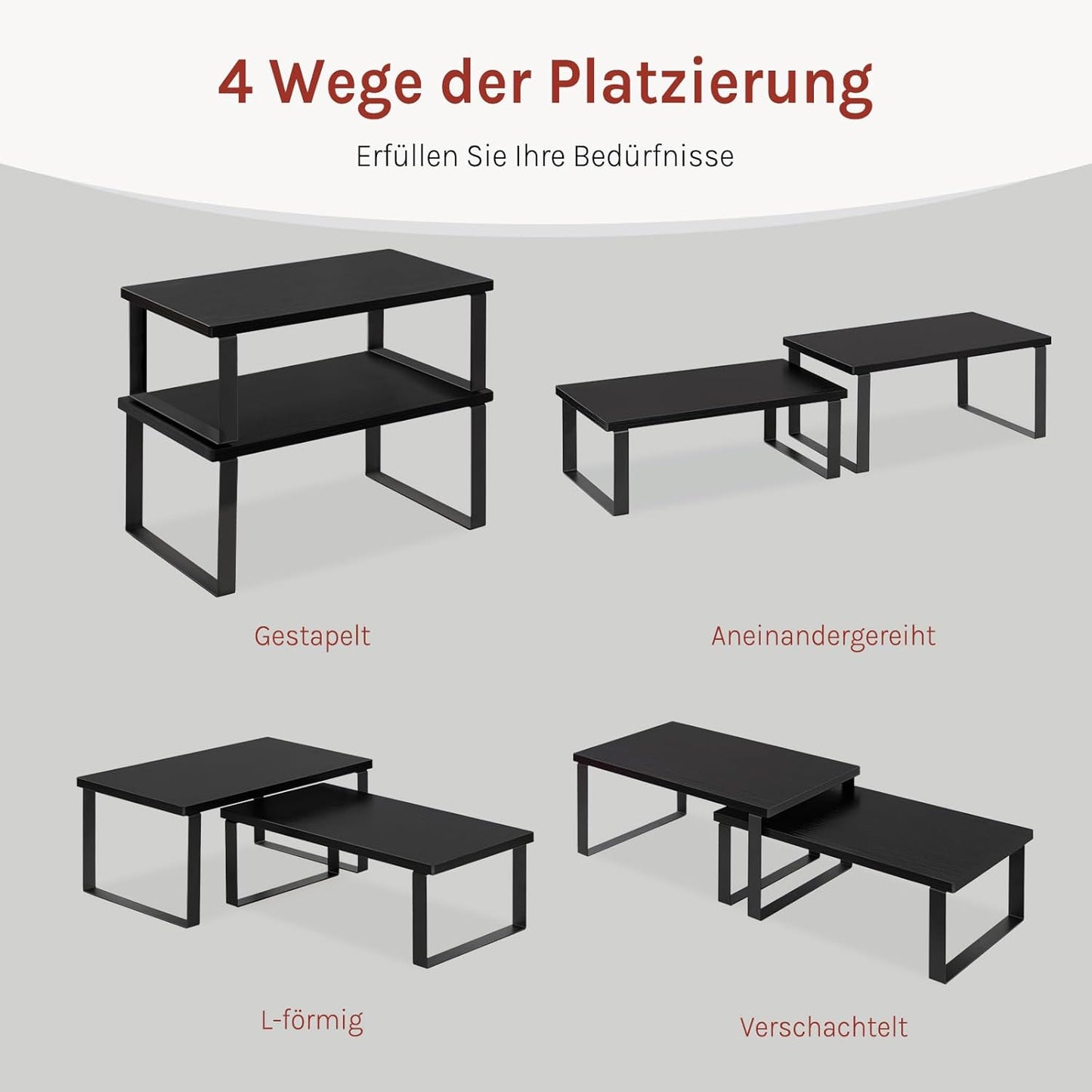 Étagère à épices empilable Woltu en 2 parties - Noir - MDF et métal - 34 x 19,5 x 15,5 cm