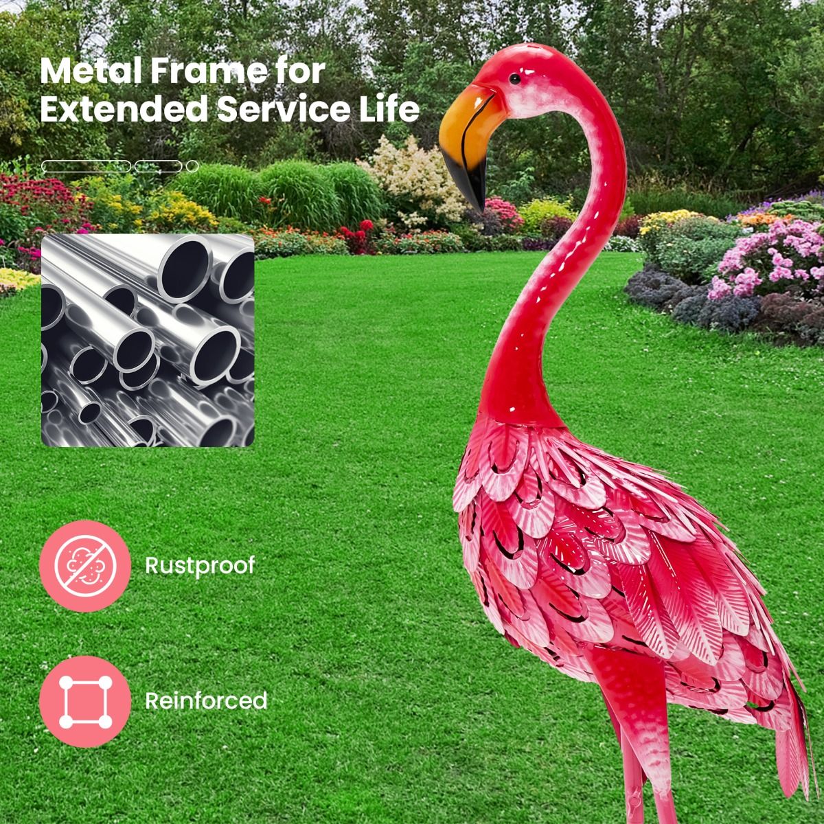 Statues de jardin Coast Flamingo - Lot de 2 - Métal - Rose