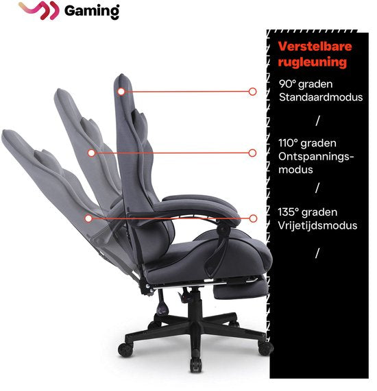 VDD - fauteuil de jeu avec repose-pieds - accoudoirs rembourrés - hauteur réglable - coussin de massage - gris