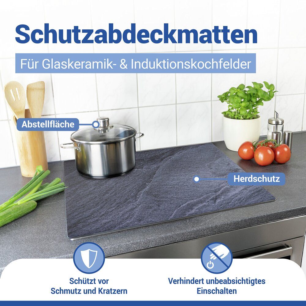 WENKO Tapis de protection pour plaque de cuisson, aspect ardoise - 60 x 52 cm - PVC résistant à la chaleur