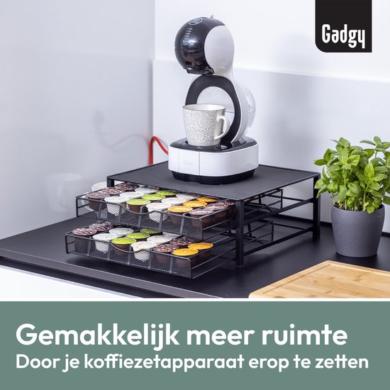 Porte-capsules Gadgy Dolce Gusto à 2 tiroirs - Porte-capsules avec tiroir - Porte-tasses à café pour 72 capsules - Porte-dosettes - Acier inoxydable - Noir - Antidérapant et amortissant les vibrations