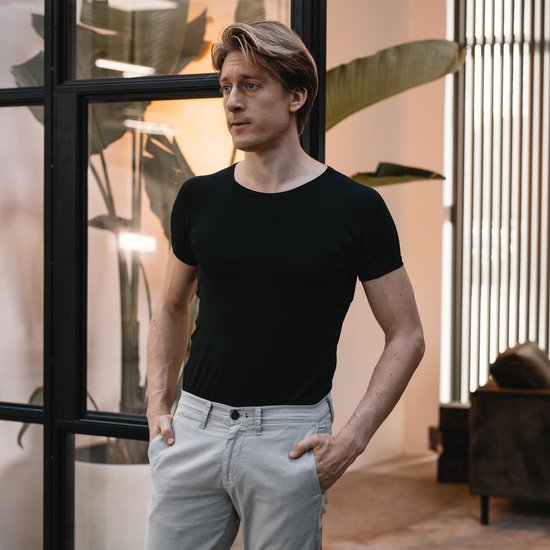 T-shirt anti-transpiration - Fibershirts® - Empiècements sous les aisselles cousus - Sous-vêtement - Noir - Col rond - Homme - Taille XXL
