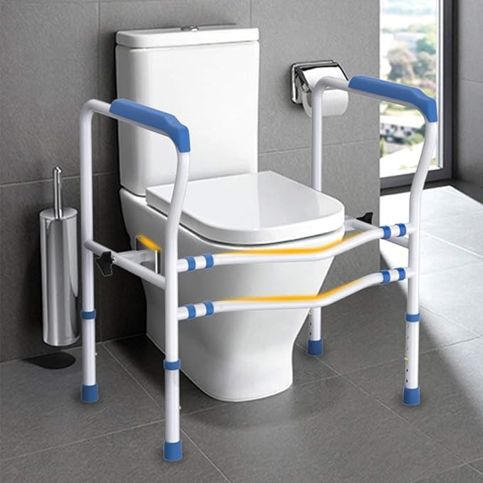 BODHIS Barre de WC - Réglable & Antidérapante - max 113 kg - 55.5 x 50.5 x 80.5 cm - Blanc