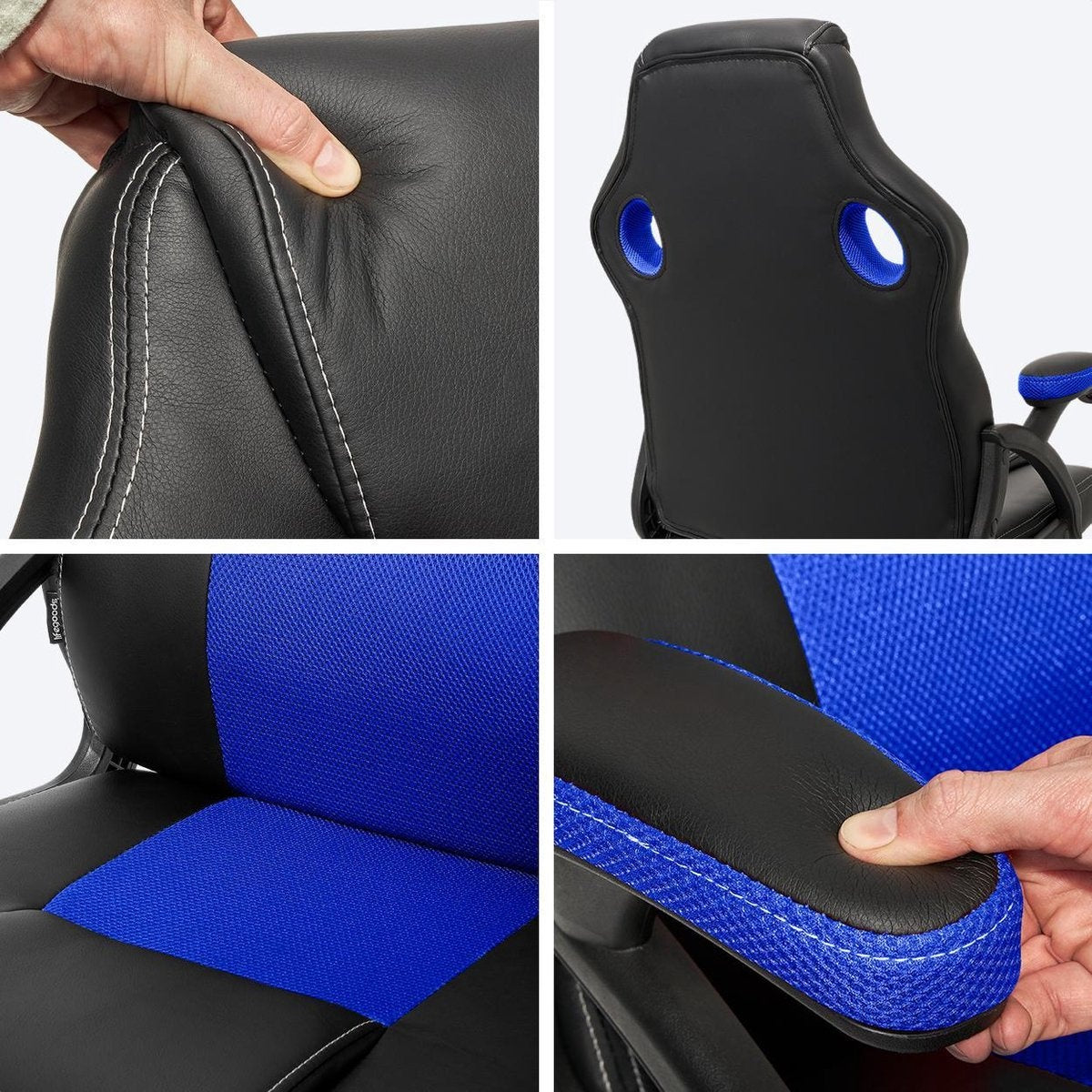LifeGoods Chaise de jeu - Réglable - Chaise de jeu - Cuir synthétique - Bleu/Noir