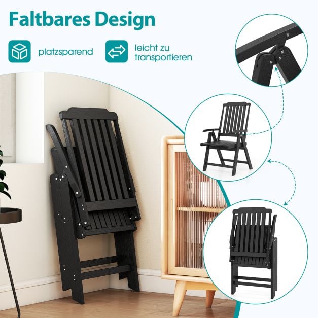 Coast Garden Chair Black - Chaise pliante en plastique avec dossier haut - 55 x 63 x 101 cm
