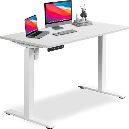 Bayt Bureau assis-debout - Bureau électrique - Bureau réglable en hauteur - 120 x 60 cm - Blanc