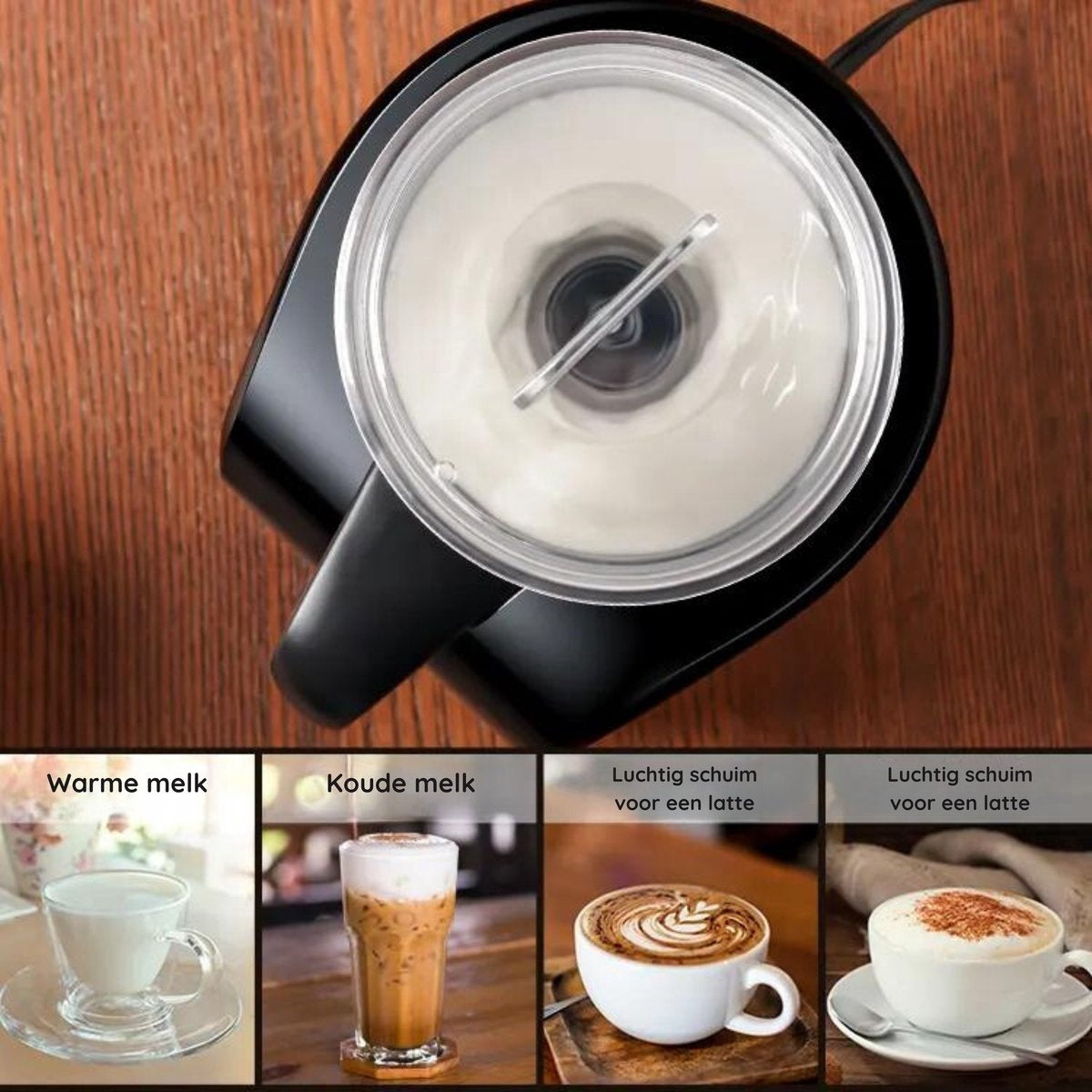 Safecourt Kitchen - Milk Frother pro - Carafe amovible - 4 en 1 - Sans BPA - Noir - 300 ML