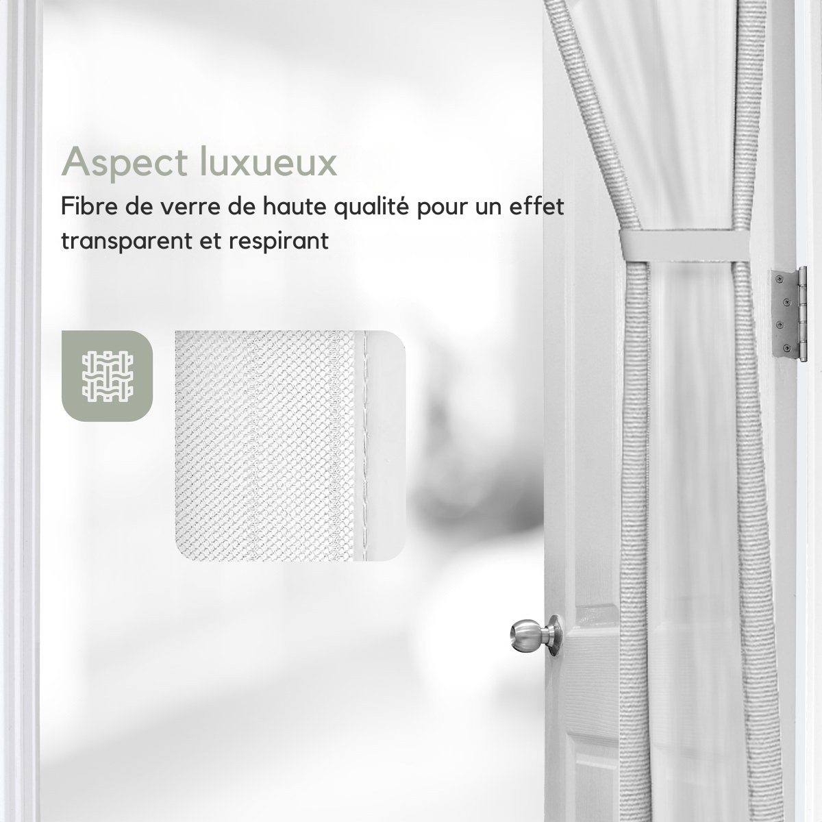 Rideau de Porte Deluxe O'DADDY FIBER - Moustiquaire Magnétique - Pour Nouvelles Constructions et Portes Standard - Installation Facile - 85x205 cm  - Moustiquaire Blanche