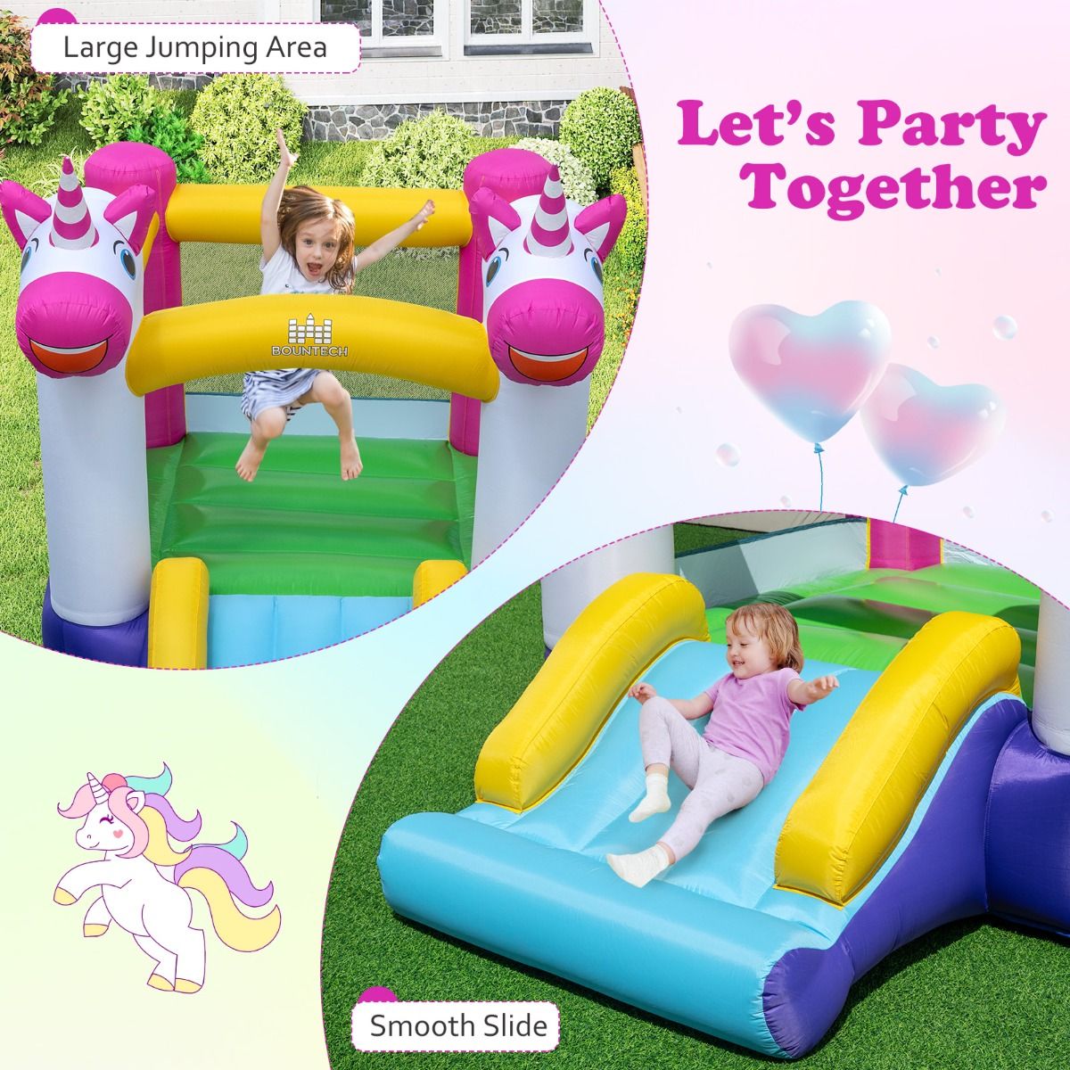 Château gonflable Coast - Trampoline 2-en-1 avec toboggan - Pour enfants - Multicolore