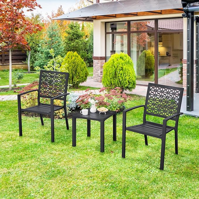 Chaises de jardin Yaheetech - Lot de 2 - Empilables - Acier - Noir