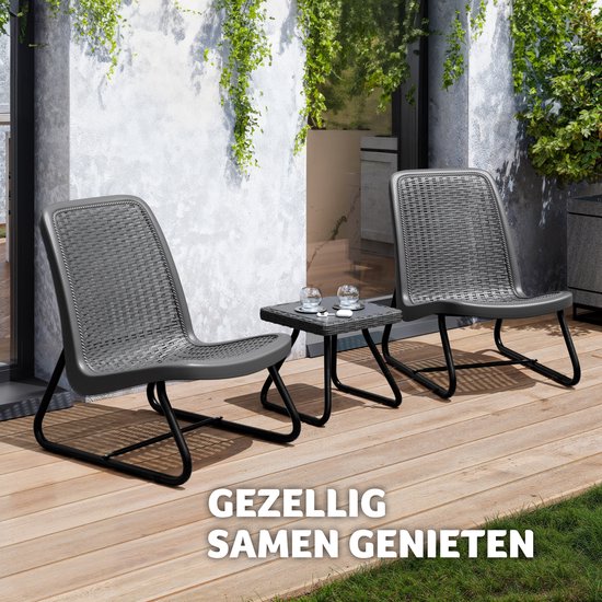 tectake® - Ensemble de meubles de jardin pour 2 personnes - meubles d'extérieur résistants aux intempéries pour balcon - salon de jardin - meubles de terrasse - ensemble de sièges avec 2x chaises longues et 1x table de jardin table d'appoint - aspect roti