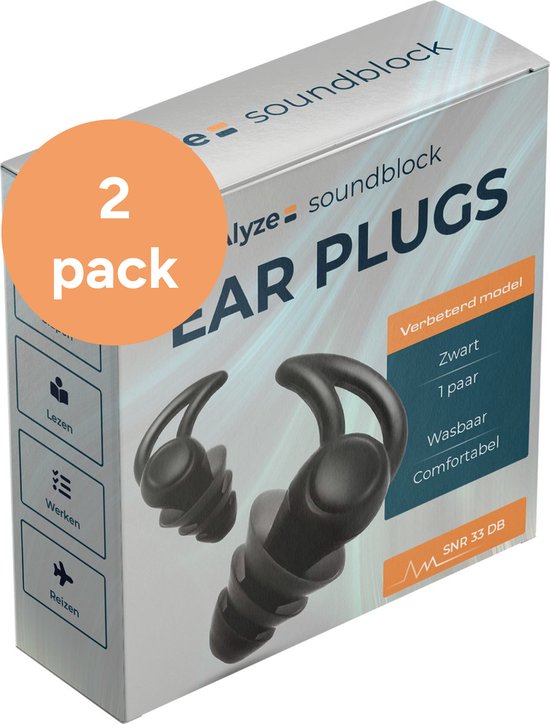 Alyze Earplugs - 2 Packs - Bouchons d'oreilles - Sommeil - Festival party plug - Loop - Plugs - Anti Snore - Ronflement - Protection auditive - Sommeil - Bouchons d'oreilles - Boîte de rangement incluse