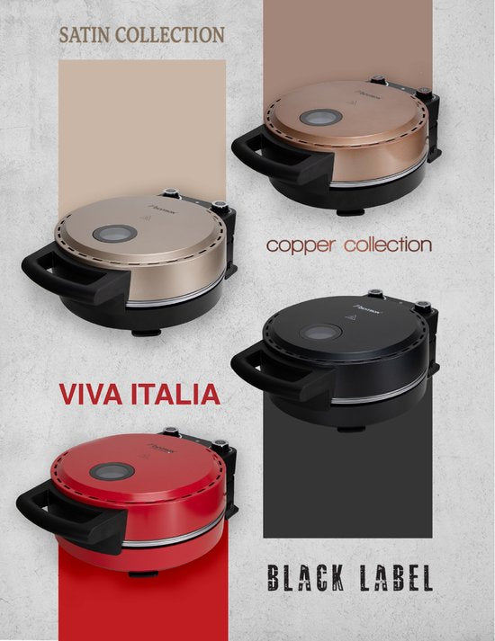 Four à pizza Bestron Turbo pour des pizzas prêtes en 5 à 10 minutes, four à pizza électrique avec une température maximale réelle de 320 °C, livré avec une pierre à pizza et 2 grandes spatules en bois, Viva Italia, couleur : rouge
