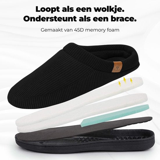 Chaussons Hommes - Chaussons - Taille 44/45 - Noir - Velours côtelé - Antidérapant - Comfeet
