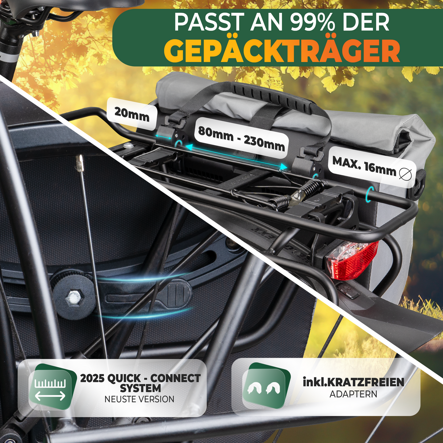 Mivelo 2-in-1 sacoche pour porte-bagages Capax 25L - étanche - 58 x 24/32 x 16 cm - entièrement réfléchissante