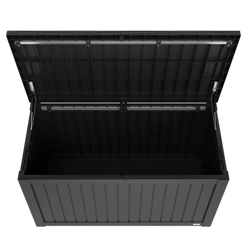 Boîte de rangement XXL LifeGoods - Cushion Box L - Plastique - 570L - Ressort à gaz - Résistant aux intempéries - Gris foncé