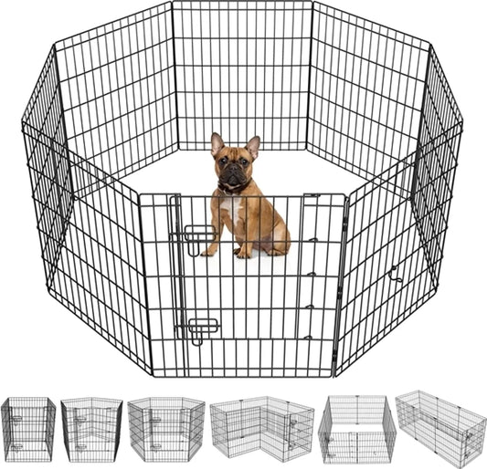 Yaheetech Enclos pour chiots 8 panneaux 61 x 76 cm - Noir - Enclos pliable pour chiens avec porte et 2 fermetures