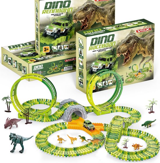 Vertrex 260 pièces Dinosaur Race Track XXL - Jouet Dino - Avec 2 voitures Safari autopilotées