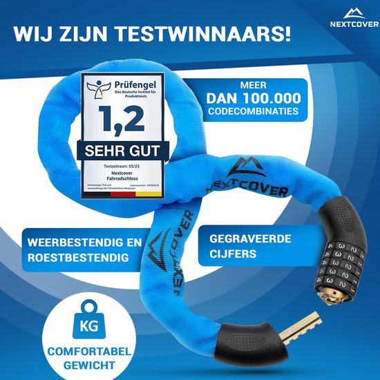 Cadenas à combinaison Nextcover - SafeSecure - 5 chiffres - Cadenas à chaîne - Bleu