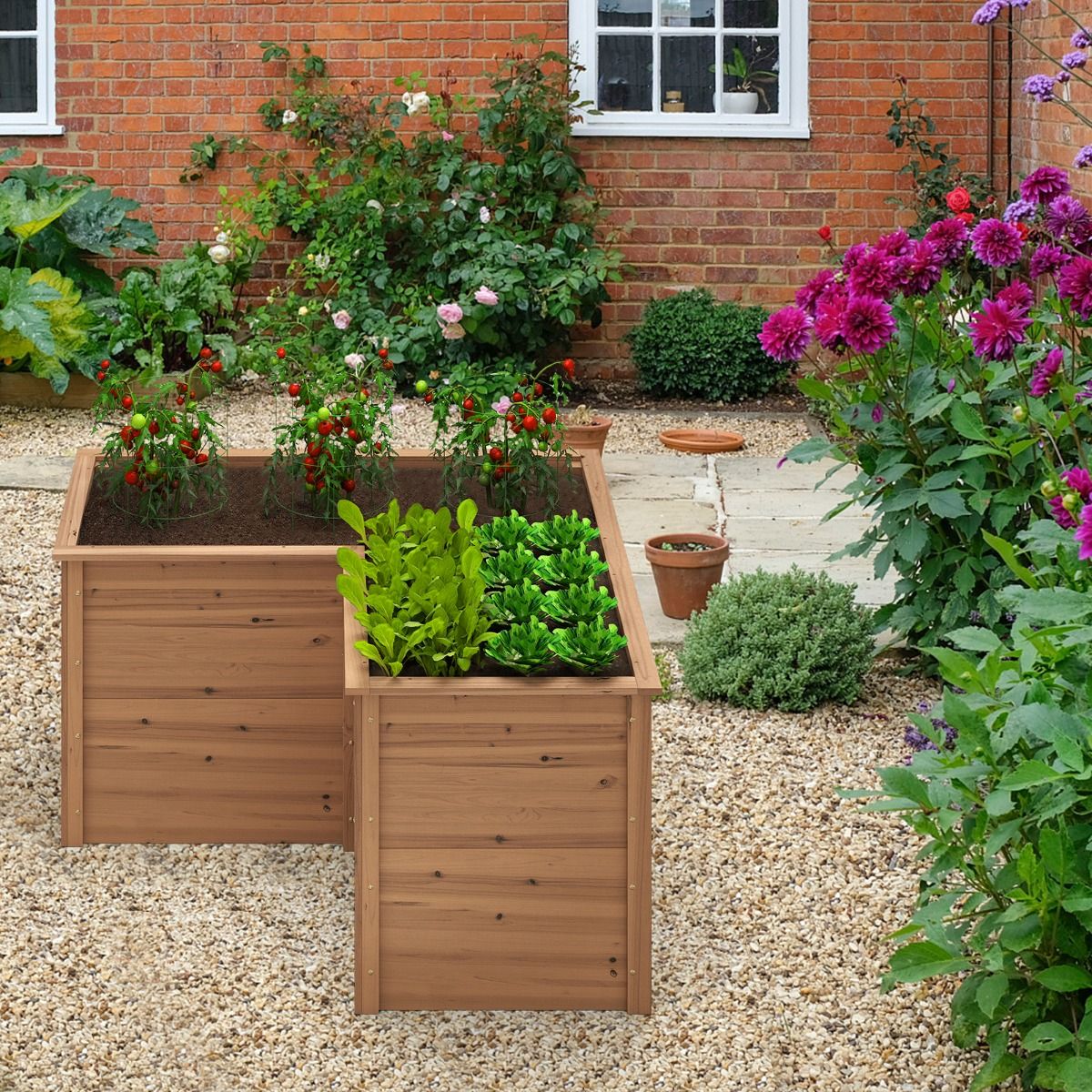 coast - Bac potager carré en bois 120x120x63 cm - Pin naturel - Base ouverte en forme de L - Marron