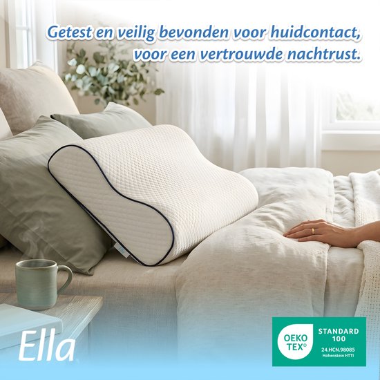 Oreiller orthopédique Ella Wave-Soft pour les personnes dormant sur le dos ou sur le côté - Oreiller ergonomique avec soutien cervical en mousse à mémoire de forme - Oreiller pour soulager les douleurs cervicales, 60 x 40 cm - Blanc