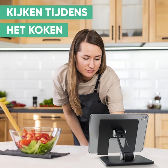 Serve Tablet Holder XL Foldable - Extra Sturdy & Stable - Black Collapsible Stand for Table or Desk - Noir