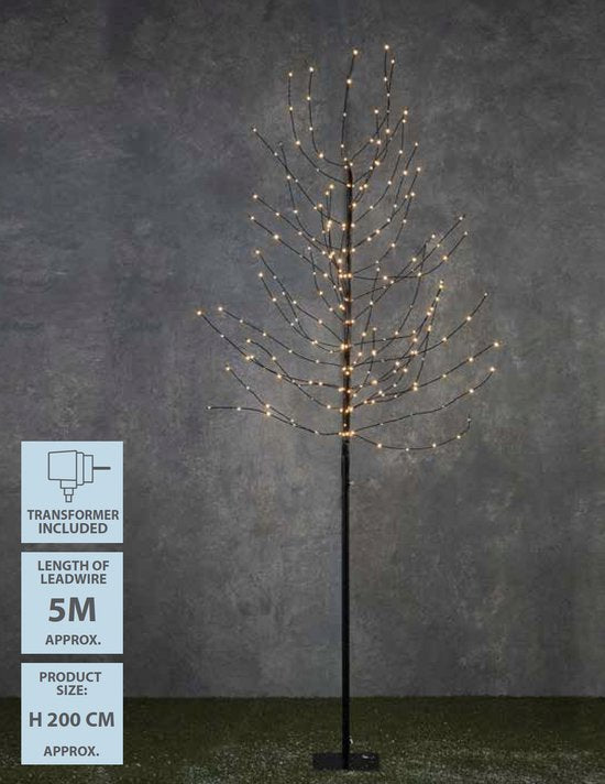 Luca Arbre à lumière avec éclairage LED blanc chaud - H200 x Ø18 cm - Noir