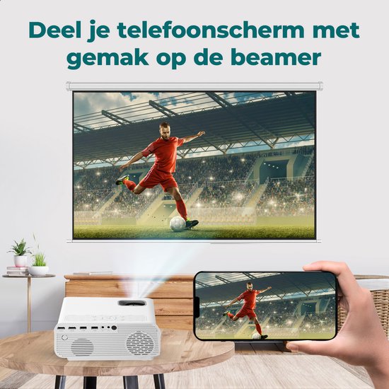 Spoused Beamer - Full-HD - 10 000 Lumens - Streaming depuis votre téléphone avec WiFi - Mini Beamer - Blanc