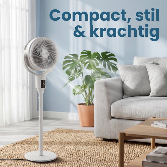 Ventilateur sur pied Auronic - Ventilateur de table et de sol - 9 vitesses et minuterie - Refroidisseur d'air - Silencieux - Avec télécommande et écran - Ventilateur - Blanc