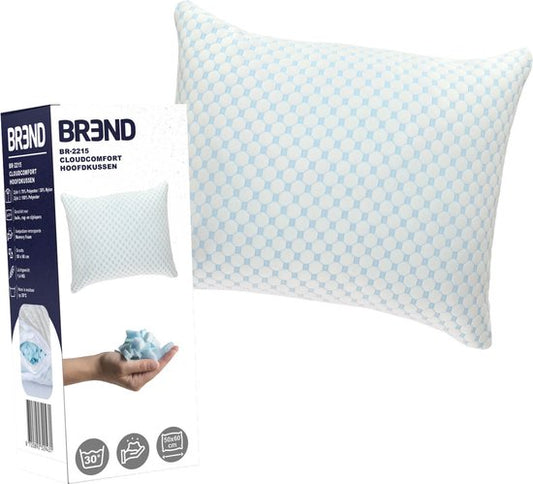 BREND BR-2215 Oreiller CloudComfort pour toutes les positions de sommeil - mousse à mémoire de forme - avec faces chaudes et froides - confort réglable - blanc