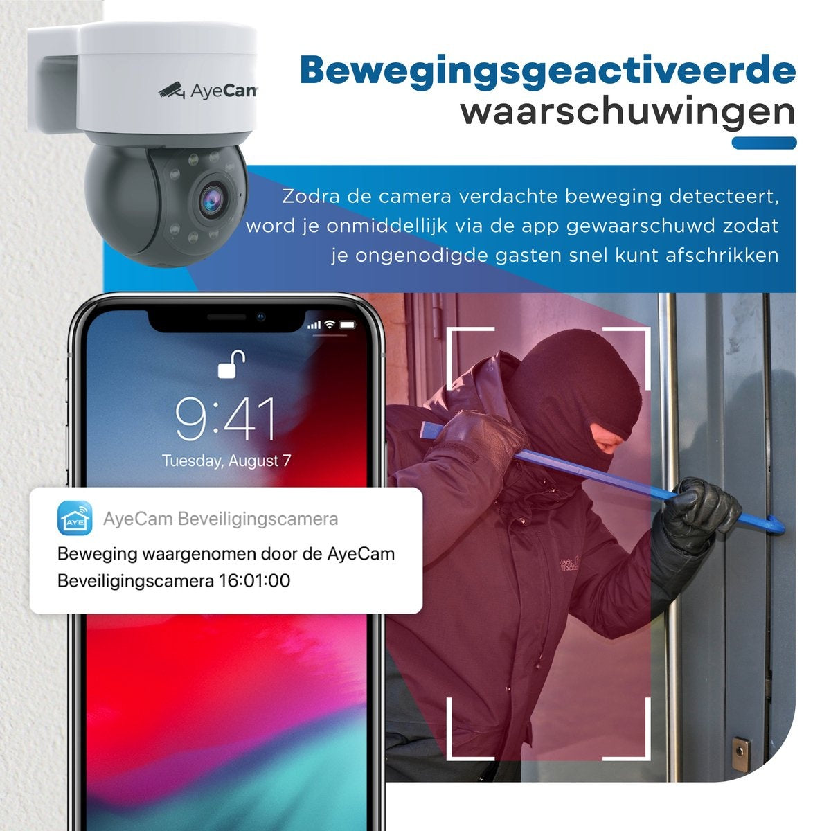 AyeCam Caméra de sécurité extérieure - 360PRO - FULL HD - Caméra de surveillance - Incl. 32GB SD