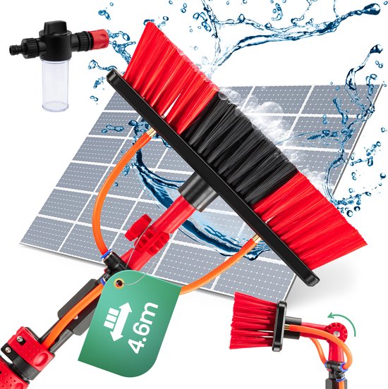 Brosse de Lavage Télescopique - Hortensus - 4,6 m – Balai de Jardin avec Adaptateur d’Angle – 29 x 7 x 10 cm - Rouge