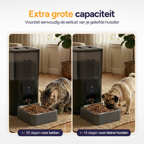 Viervoeter Feed Pro - Mangeoire automatique 6 L - Caméra HD et audio - Chat et chien - Distributeur automatique de nourriture avec application - Noir
