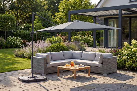 Feel Furniture - Parasol de luxe - Roma 4 x 4 mètres, octogonal - Gris foncé