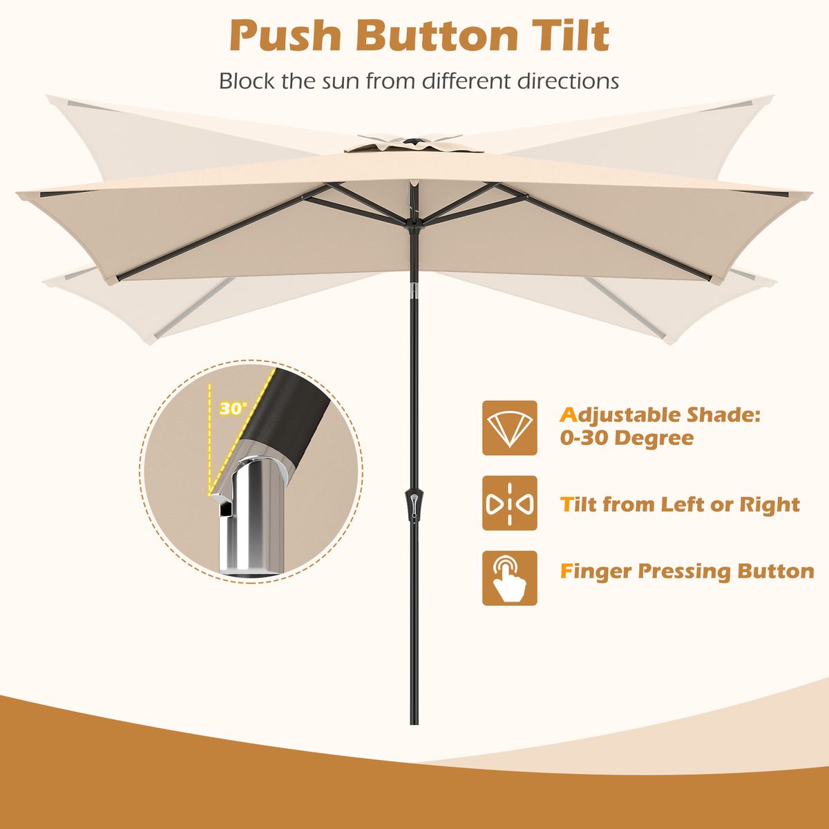 Parasol Coast - angle réglable - rectangulaire 3 x 2 m - beige