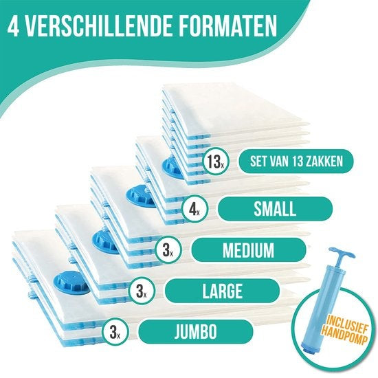 Strex Vacuum Bags Duvets & Clothes - 14 Pieces / 4 Sizes - Travel Bags / Vacuum Bags - Incl. Hand Pump
