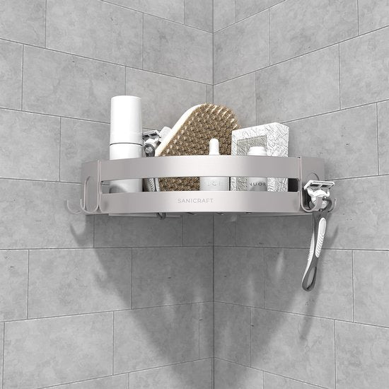 Sanicraft® - Porte-douche - Porte-douche sans perçage - Convient à tout type de mur - Porte-douche suspendu - Porte-douche d'angle - Etagère de douche - Inox - 2 pièces