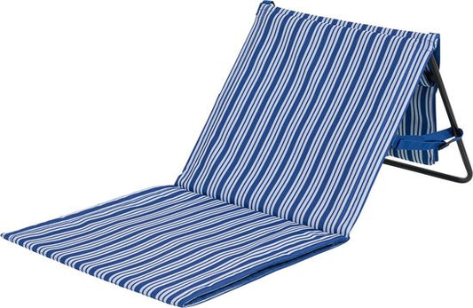 Chaise de plage et transat Campart BE-0421 - Transat et chaise pliables - Tapis de plage avec dossier réglable - Avec coussin de tête amovible - Bleu et blanc