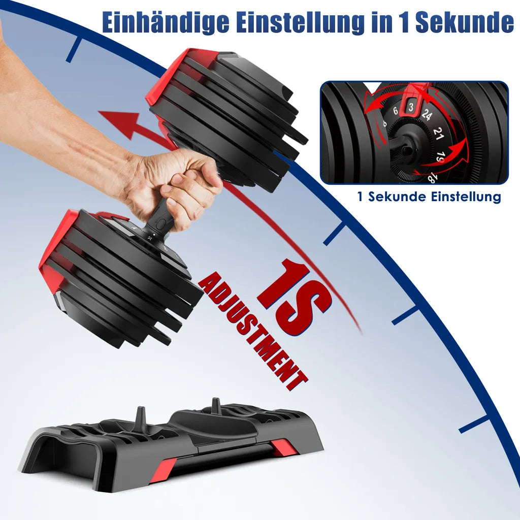 DH FitLife Ensemble d'haltères réglables 2x 24 kg - 3-24 kg par haltère - Noir - Fonte - Système 12 en 1