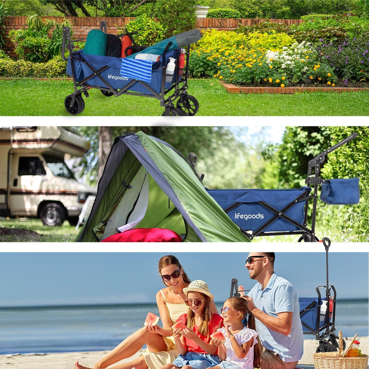 Chariot LifeGoods - Pliable - Jusqu'à 120KG - 90L - Polyester lavable - 120x80cm - Bleu