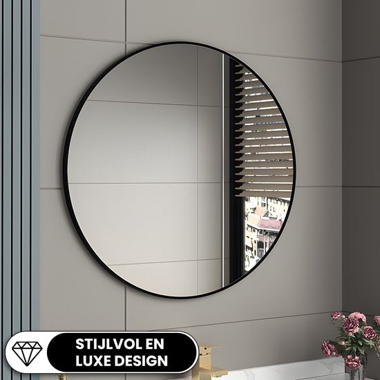 Bayt Miroir de salle de bain - Miroir rond - Miroir mural - Noir - 50ø cm