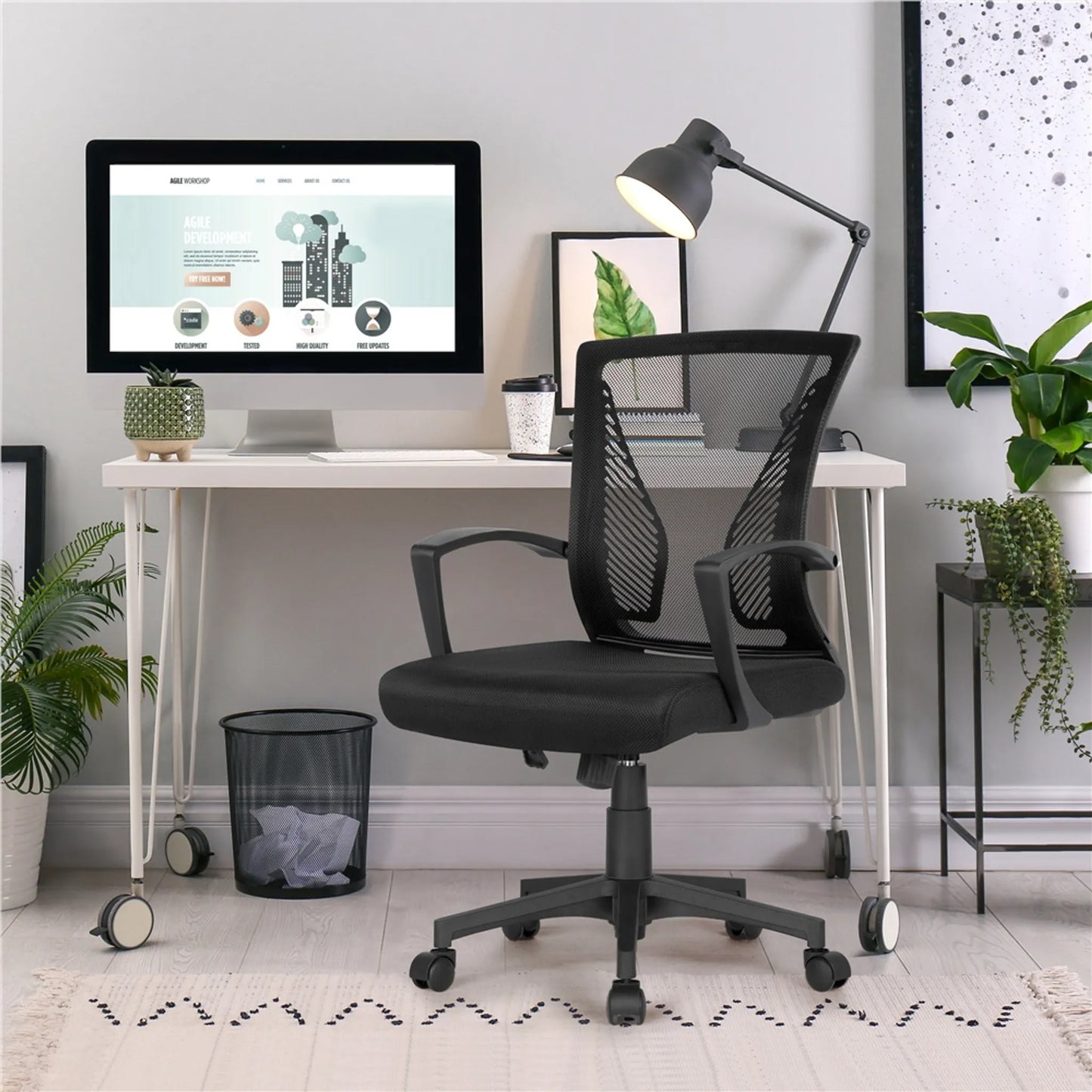 Chaise de bureau ergonomique Yaheetech - avec tissu en maille respirant, fonction oscillante et hauteur d'assise réglable - pour le bureau et l'étude - Nylon noir et métal - 60 x 60 x 91-100,5 cm